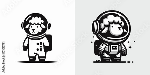Sheep in astronaut costume. Cartoon clipart vector draw illustration. Woolly creature within cosmic garment galactic adventure attire funny art.