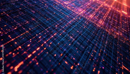 Geometric lines create complex, repeating grid, light, black