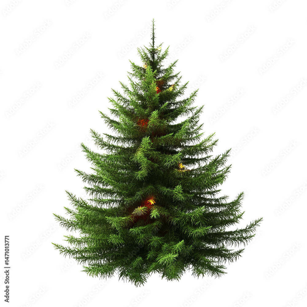 Fototapeta premium Festive and decorated Christmas tree, a symbol of holiday joy and celebration. The image features a decorated, green Christmas tree