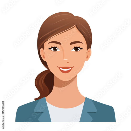 Flat Vector. Portrait of only one Woman. Simple Background.