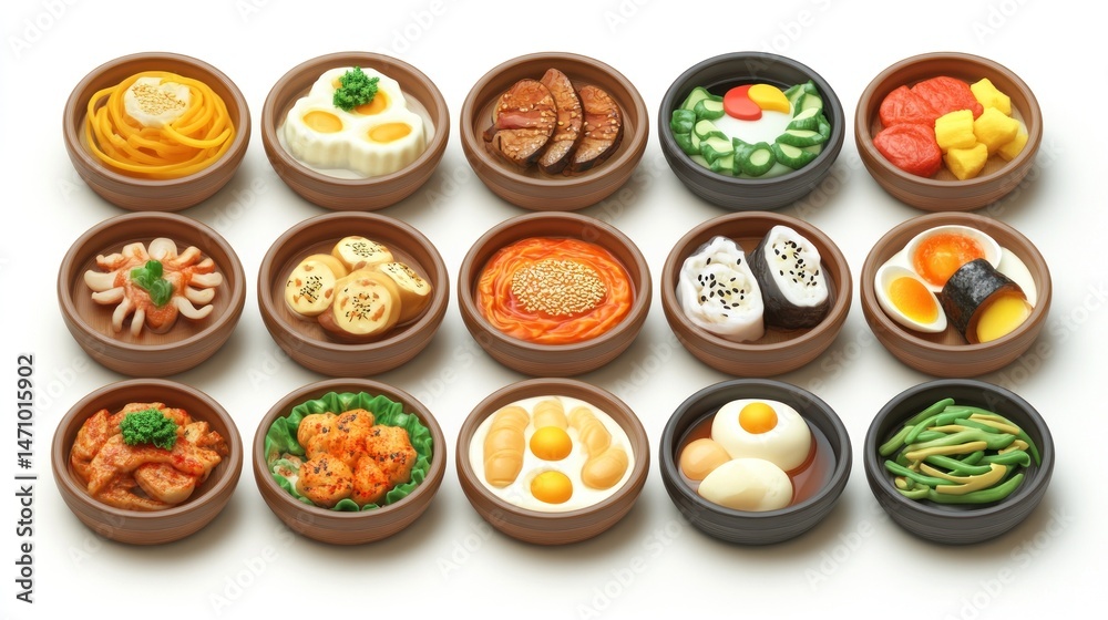 Assorted Asian Dishes in Small Bowls Assorted Asian Dishes in Small Bowls