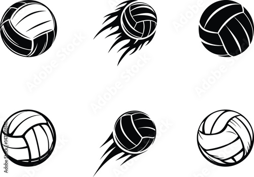 Volleyball vector icon design, Volleyball silhouette vector art, Volleyball line art vector illustration set, Volleyball graphics resource 