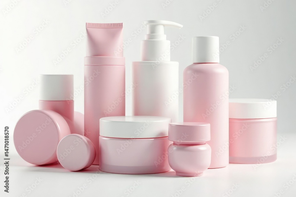 White background, various cosmetic containers Close-up view, shadows minimal , bright, gloss, foundation White background, various cosmetic containers Close-up view, shadows minimal , bright, gloss, foundation
