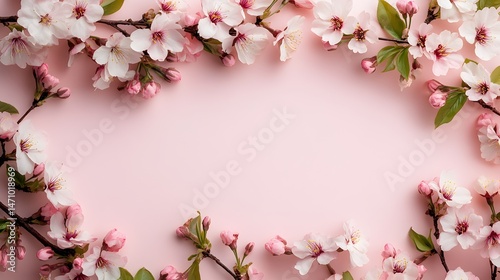Wallpaper Mural Delicate pink cherry blossoms create a lovely floral frame on a soft pastel pink background perfect for sp designs. Torontodigital.ca