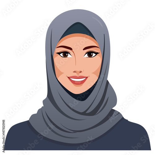 Flat Vector. Portrait of only one Woman. Simple Background.