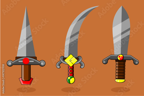 desgin vector collection dagger on brown backgrond, for icon, game or other