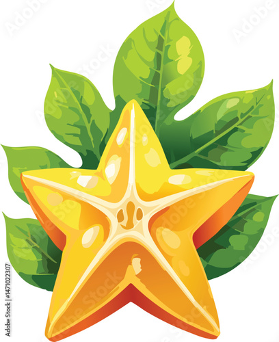Starfruit isolated on a transparent or white background, vector illustration