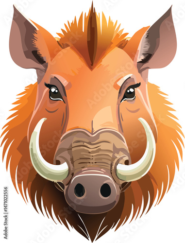 Warthog isolated on a transparent or white background, vector illustration