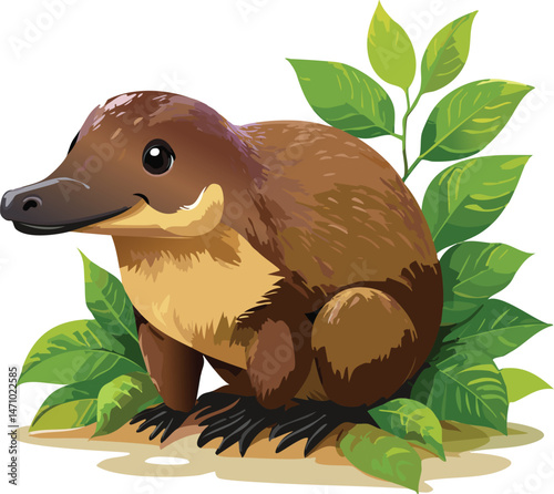 Platypus isolated on a transparent or white background, vector illustration