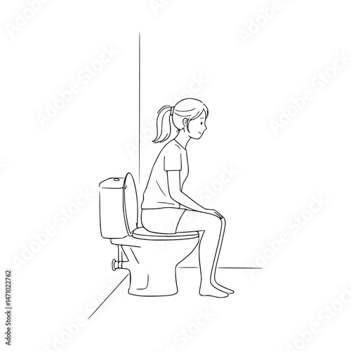 A girl sitting on a Commode water closet