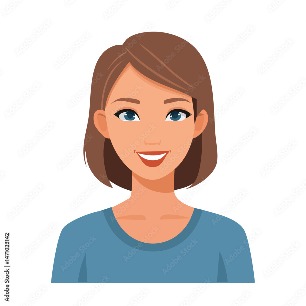 Flat Vector. Portrait of only one Woman. Simple Background. Flat Vector. Portrait of only one Woman. Simple Background.