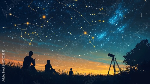Starry night sky family viewing