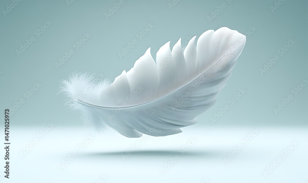 Naklejka premium White Feather on Light Blue Background
