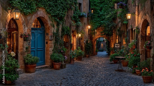 Enchanting Italian Alley at Dusk Cobblestone Charm.