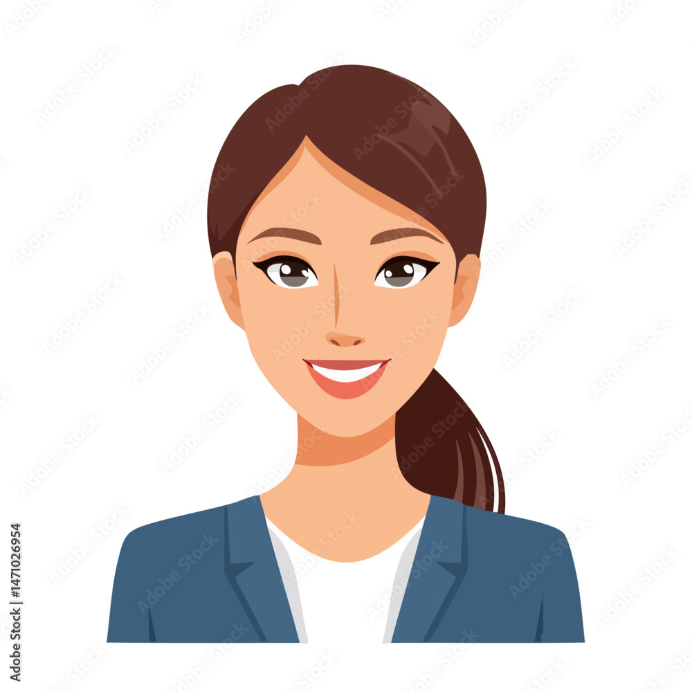 Flat Vector. Portrait of only one Woman. Simple Background. Flat Vector. Portrait of only one Woman. Simple Background.
