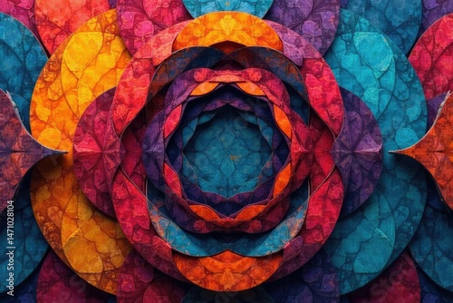 Symmetrical arrangement of overlapping circles, monochrome palette, optical, elegant