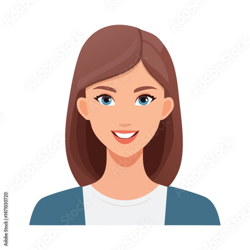 Flat Vector. Portrait of only one Woman. Simple Background.
