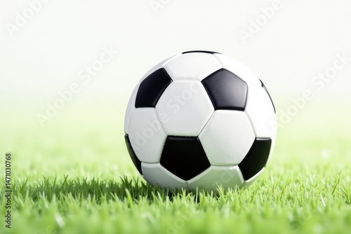 Classic white football on pure white backdrop , equipment, isolated object, minimal