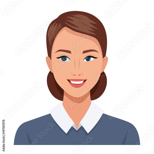 Flat Vector. Portrait of only one Woman. Simple Background.