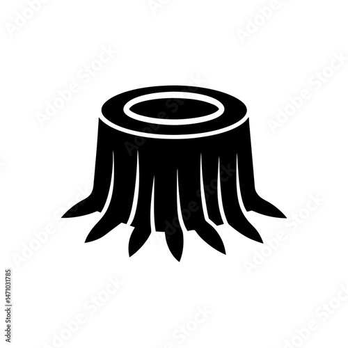 tree stump with rings silhouette on white 