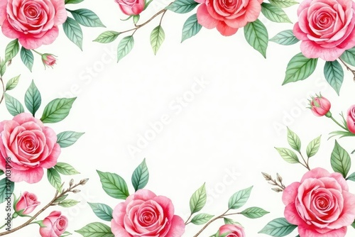 Delicate watercolor roses & leaves, repeat pattern, seamless repeat, nature, pretty
