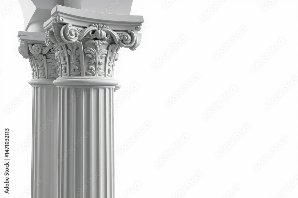 Obraz premium Elegant Roman column detail against pure white backdrop, decoration, sophisticated