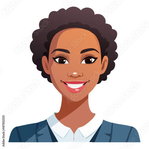 Flat Vector. Portrait of only one Woman. Simple Background.