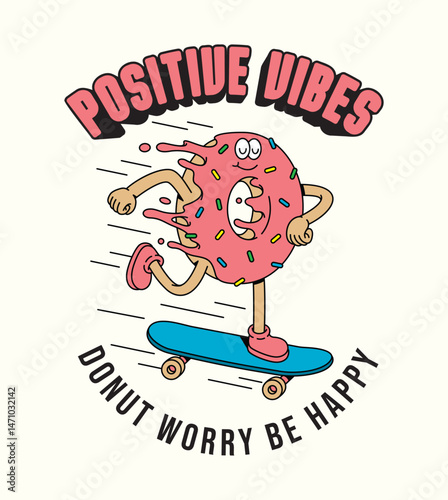 donut skateboard retro cute illustration