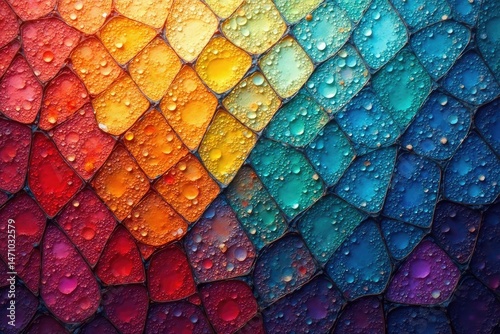 Geometric mosaic tiles, vibrant color palette , grid, bright