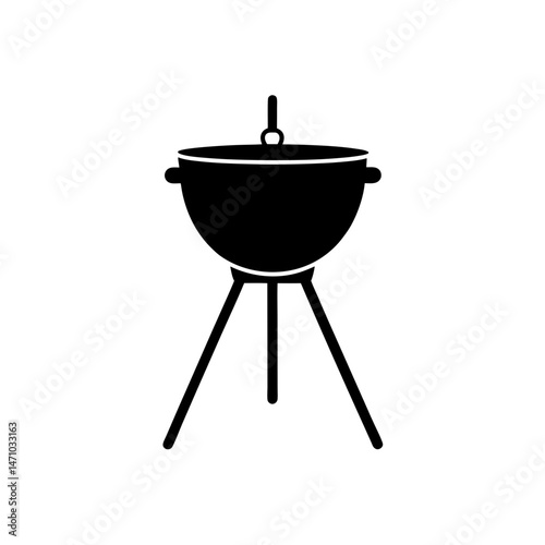 tripod cooking pot silhouette on white background  