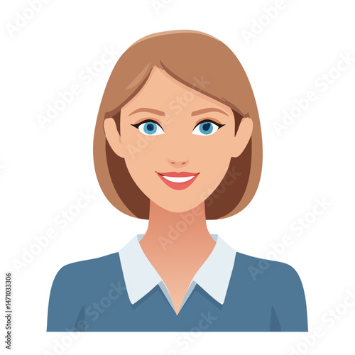 Flat Vector. Portrait of only one Woman. Simple Background.