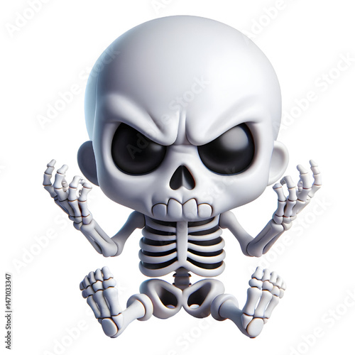 Very angry cute 3D skeleton isolated on white background