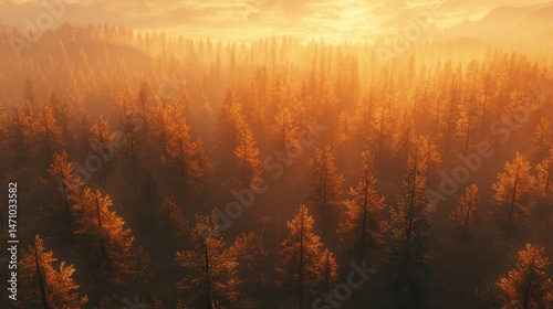 Sunlit autumn woods with warm tones