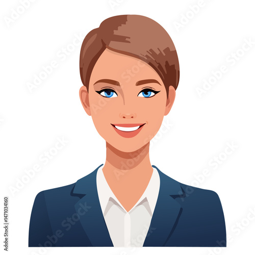 Flat Vector. Portrait of only one Woman. Simple Background.