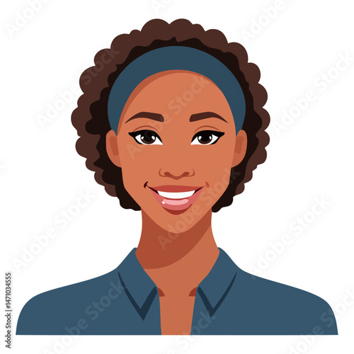Flat Vector. Portrait of only one Woman. Simple Background.