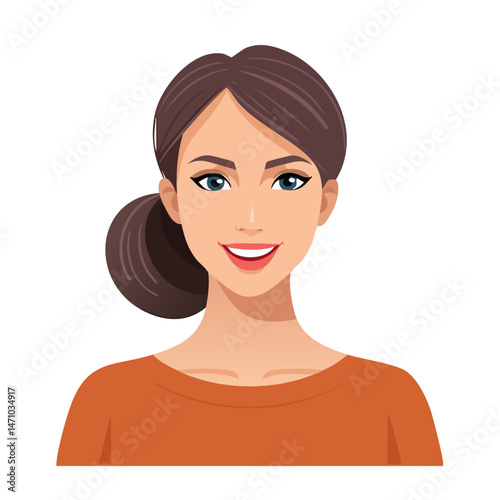 Flat Vector. Portrait of only one Woman. Simple Background.