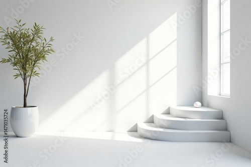 Pure white background, elegant minimalist design, tone, scene, contemporary