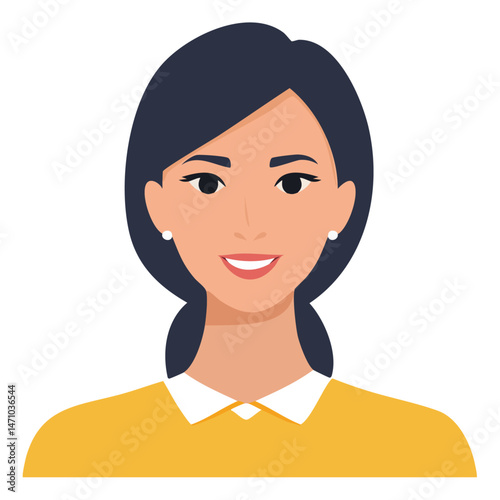 Flat Vector. Portrait of only one Woman. Simple Background.