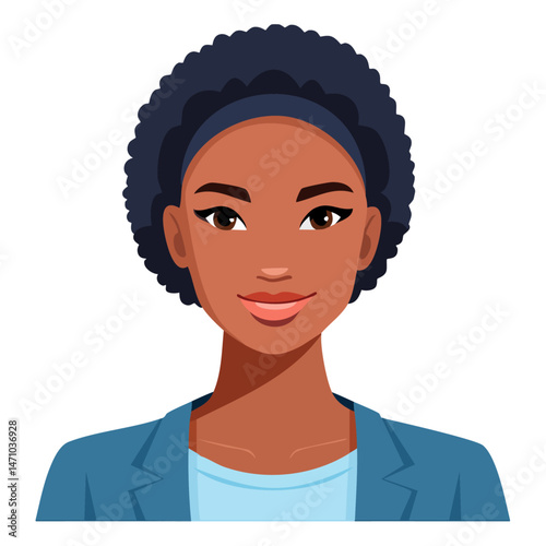 Flat Vector. Portrait of only one Woman. Simple Background.