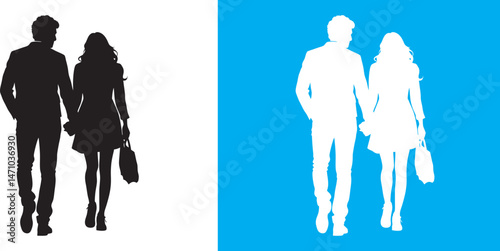 Silhouettes of romantic couple, couple collection set, couple lovers romantic moment vector illustration