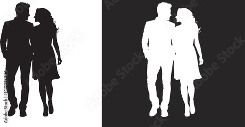Silhouettes of romantic couple, couple collection set, couple lovers romantic moment vector illustration