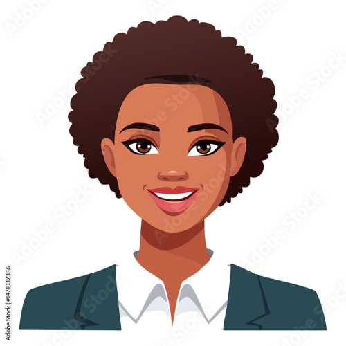 Flat Vector. Portrait of only one Woman. Simple Background.