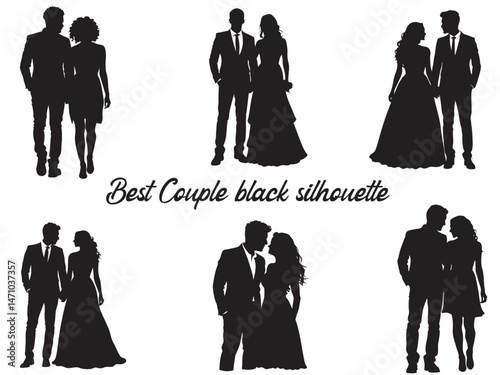 Silhouettes of romantic couple, couple collection set, couple lovers romantic moment vector illustration
