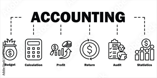 Accounting icon - vector illustration . Audit, Statistics, Ledger, Balance, Budget, Revenue, tax, calculation, infographic, presentation, concept, banner, pictogram, icon set, icons . Pro Vector
