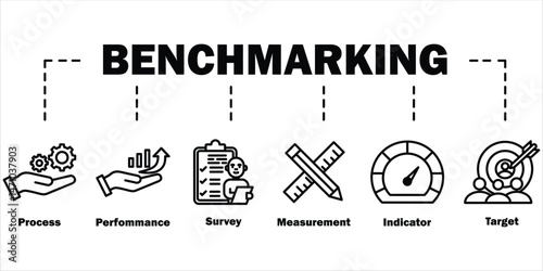 Benchmarking icon - vector illustration . benchmarking, performance, process, survey, measurement, compare, target, infographic, template, concept, banner, pictogram, icon set, icons . Pro Vector