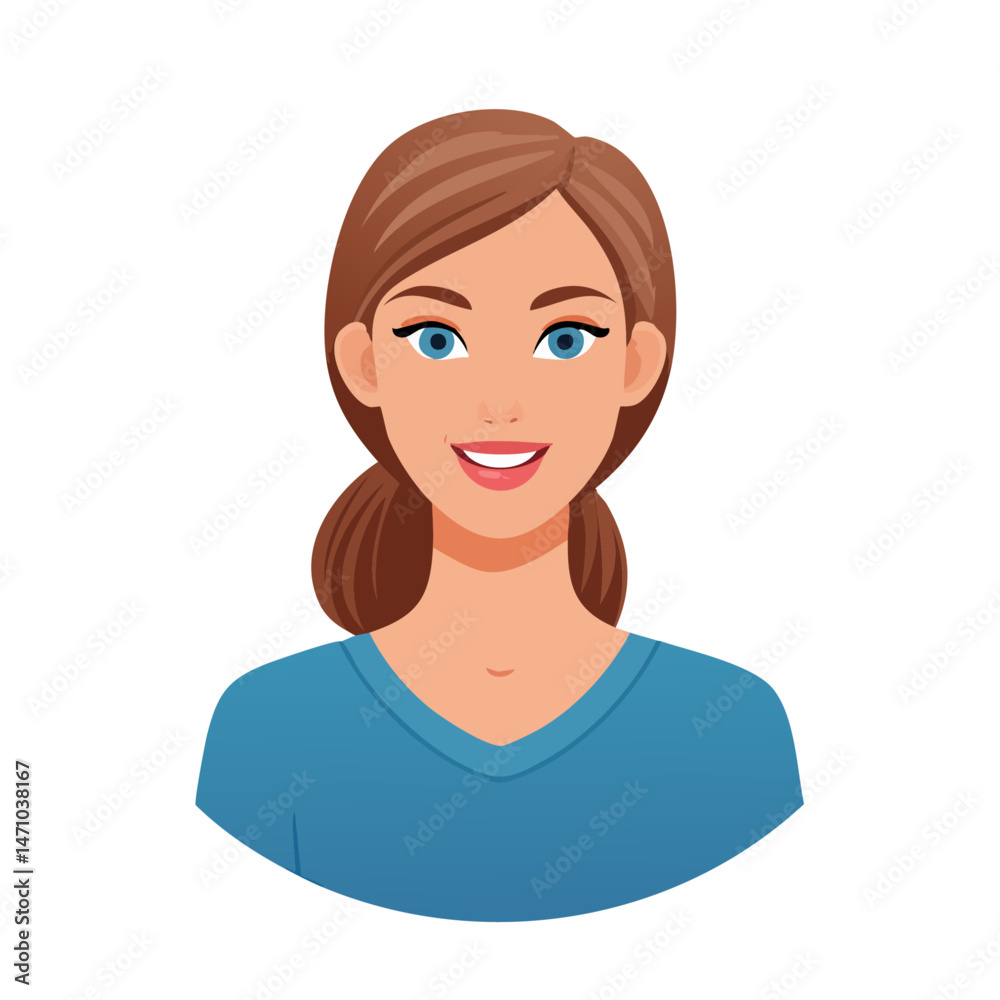 Flat Vector. Portrait of only one Woman. Simple Background. Flat Vector. Portrait of only one Woman. Simple Background.