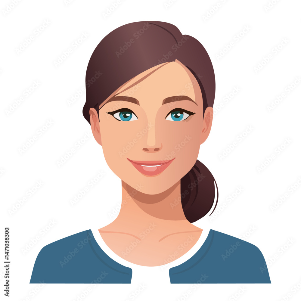 Flat Vector. Portrait of only one Woman. Simple Background. Flat Vector. Portrait of only one Woman. Simple Background.