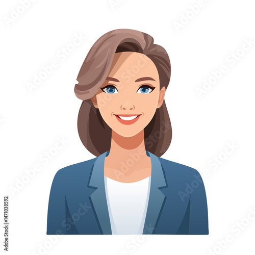Flat Vector. Portrait of only one Woman. Simple Background.