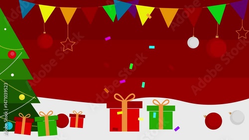 Christmas day animation motion graphics decoration festive occasion celebrate with christmas tree gift box bulbs light ornament