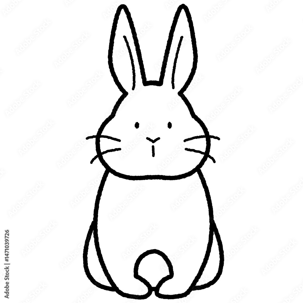 Fototapeta premium ウサギのゆるい白黒イラスト